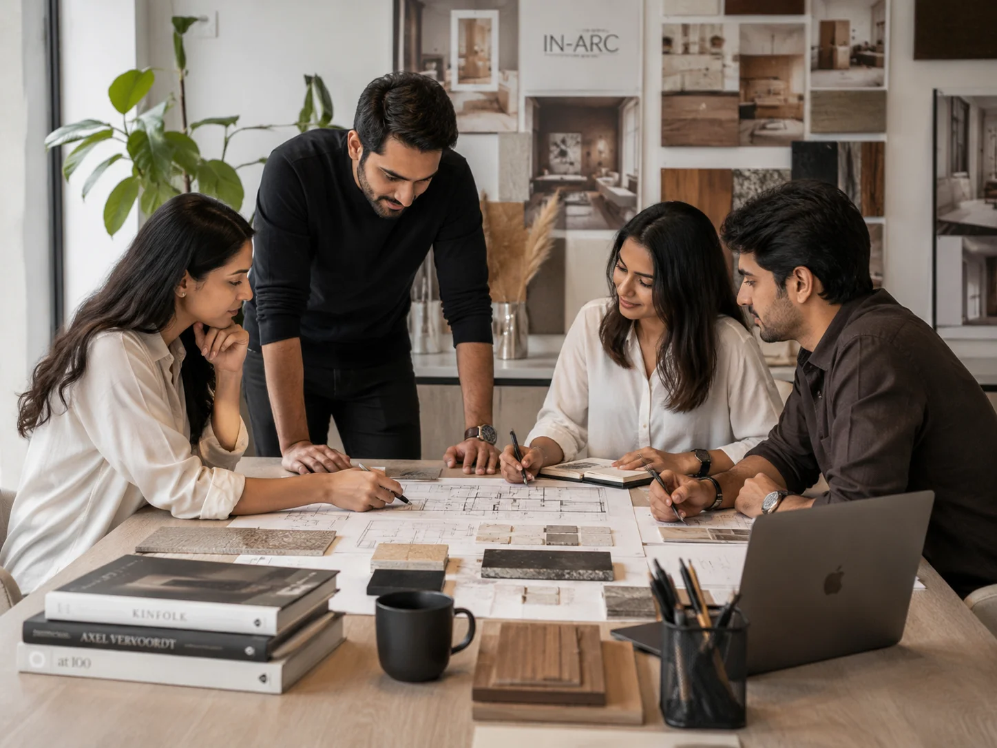 Interior designers discussing design concepts