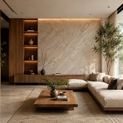Luxury wooden living room interior
