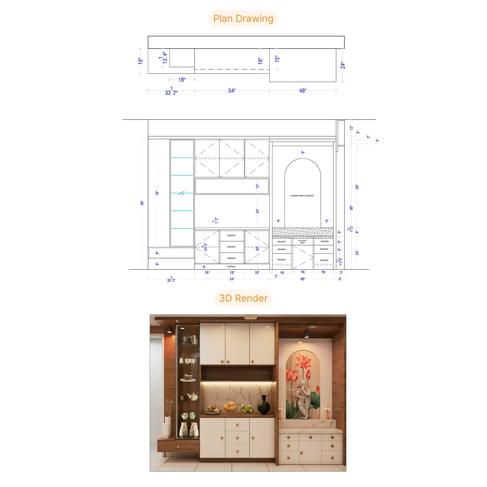 Dining, Puja & Crockery interior design at Brigade Citadel 3BHK apartment