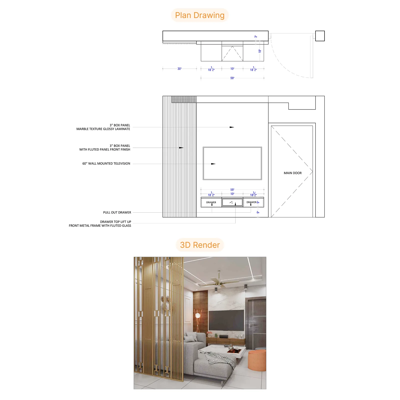 Living Hall interior design at Brigade Citadel 3BHK apartment