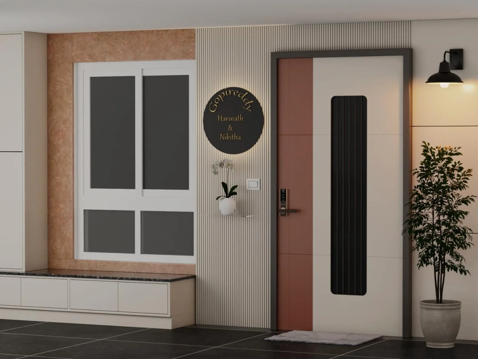 Main Entrance interior design - Harnath Reddy 3BHK Apartment