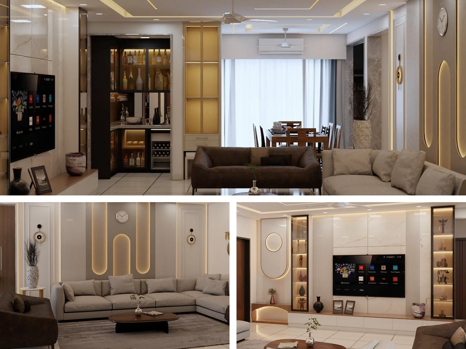 Living Hall interior design - Manish Bajaj 3BHK Apartment