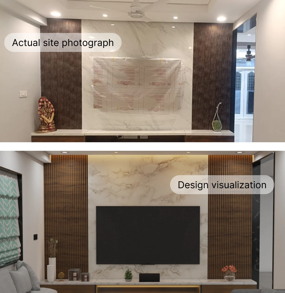 Living Hall interior design at Medha Residency 3BHK renovation