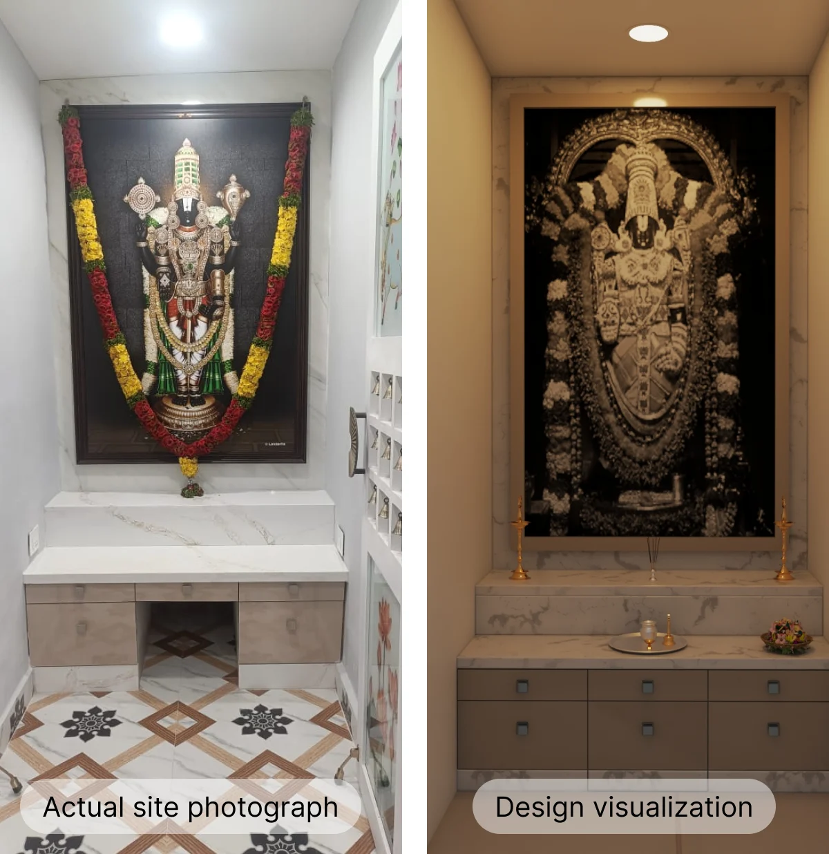Puja space interior design at Medha Residency 3BHK renovation
