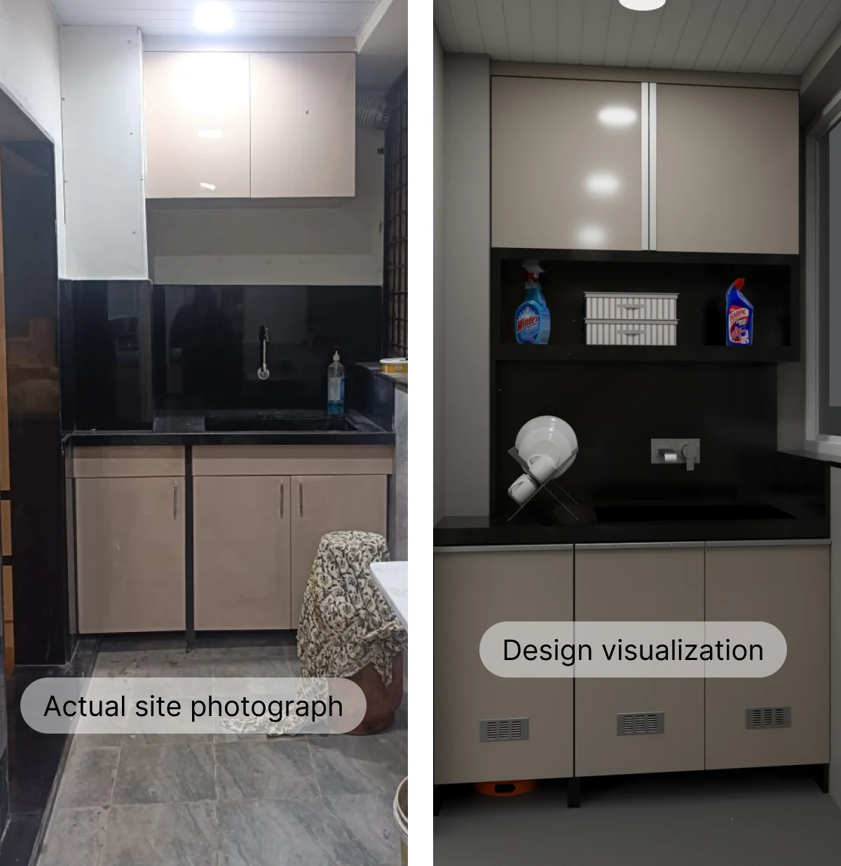 Utility space interior design at Medha Residency 3BHK renovation